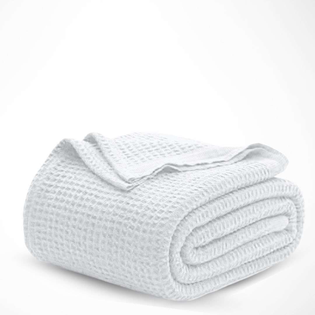 Cotton Waffle Weave Blanket Soft Woven Lightweight Breathable Bed Blanket Queen Size for Layering Any Bed, Couch Sofa,Home Decor All Season (Sage Green, 90" x 90")