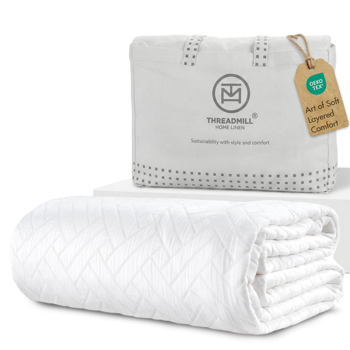 Threadmill Luxury Cotton Blankets for King Size Bed | All-Season Cozy 100% Cotton Blanket | Aster Jacquard Soft & Lightweight Coverlet fits California King Size Bed, 104x92 | Scottish Grey
