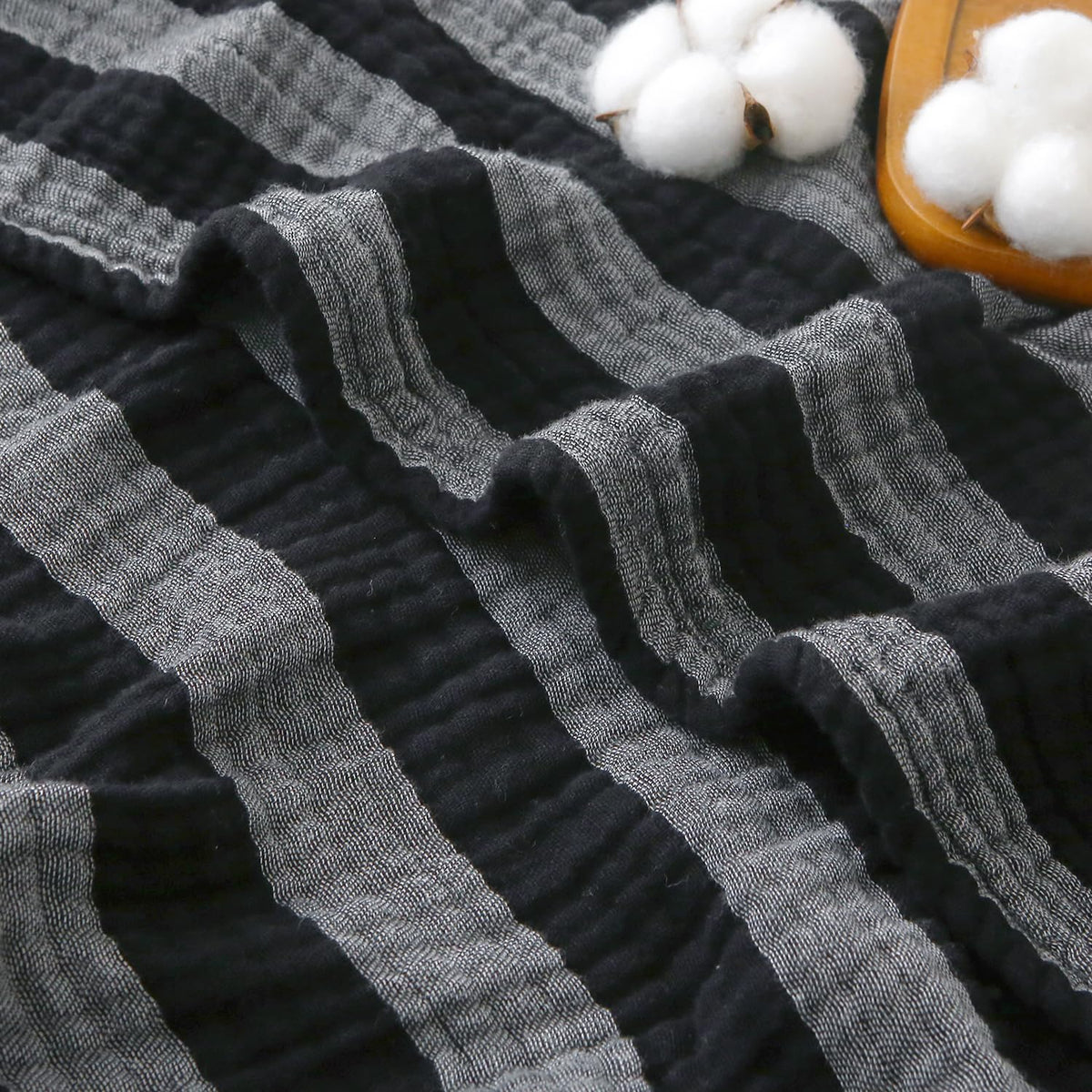 EMME Muslin Cotton Blanket Striped for Adults Couch Brown Throw XL 50"x 70"