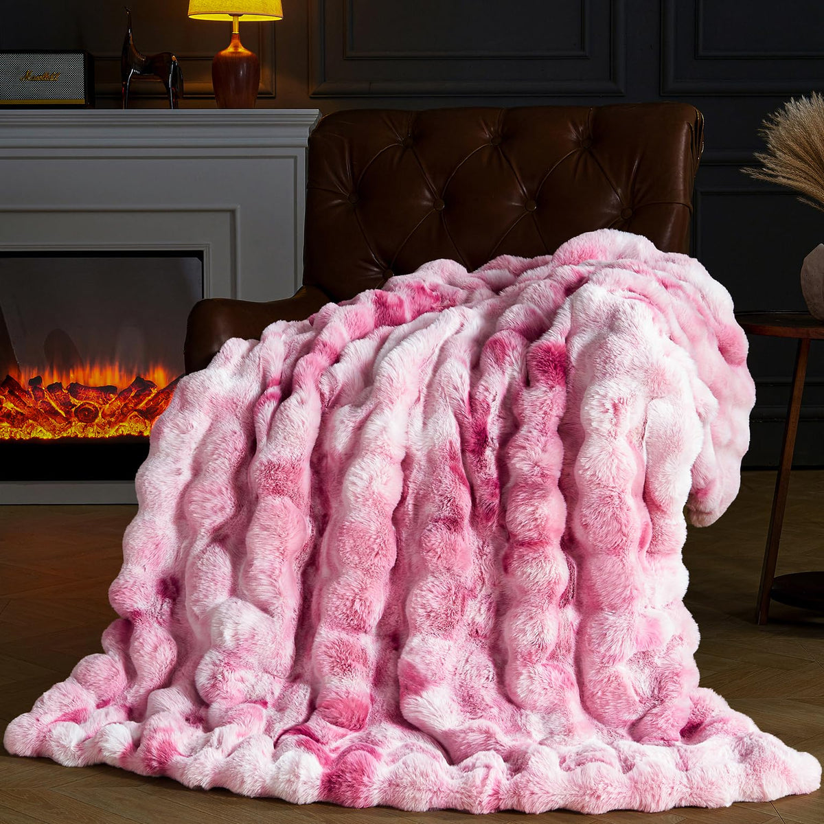 Faux Fur Throw Blanket for Couch, Fluffy Fuzzy Plush Bubble Blanket, Soft Warm Cozy Shaggy Rabbit Blanket, Luxury Decorative Gifts for Sofa Bedroom Living Room, 60x50inch (Cow Print-Brown)