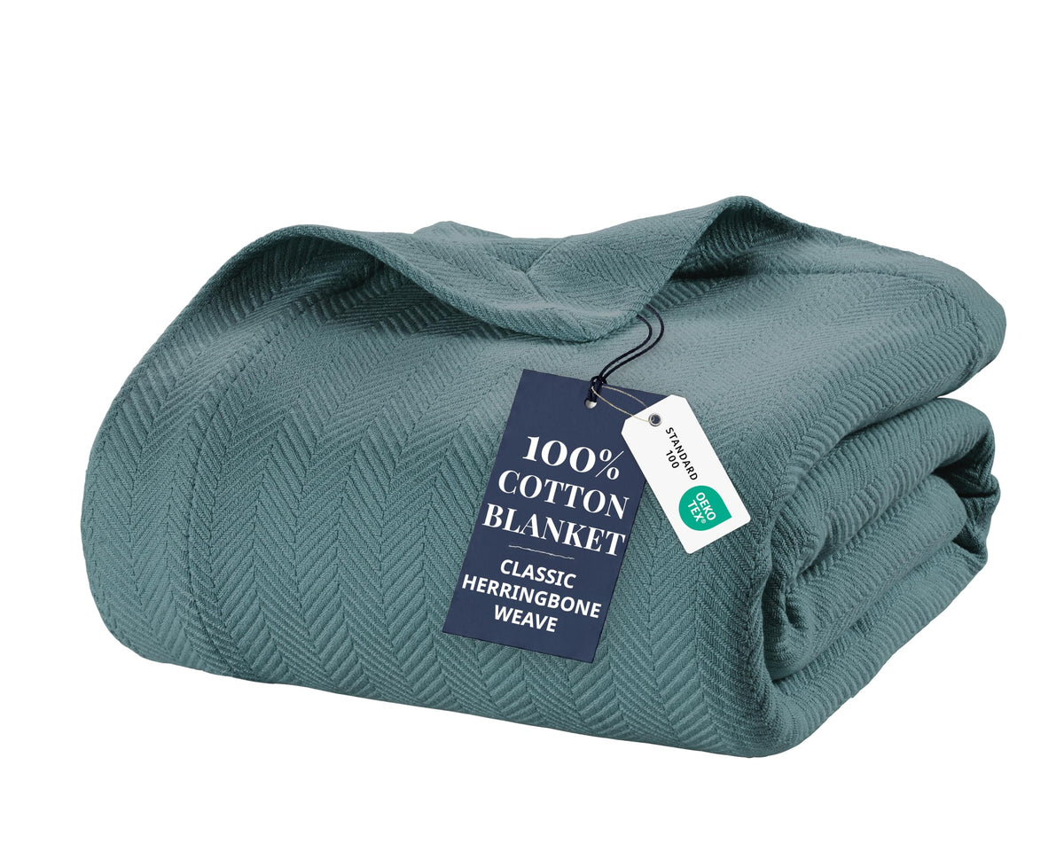LANE LINEN Queen Size Blankets for Bed, 100% Cotton Herringbone Weave