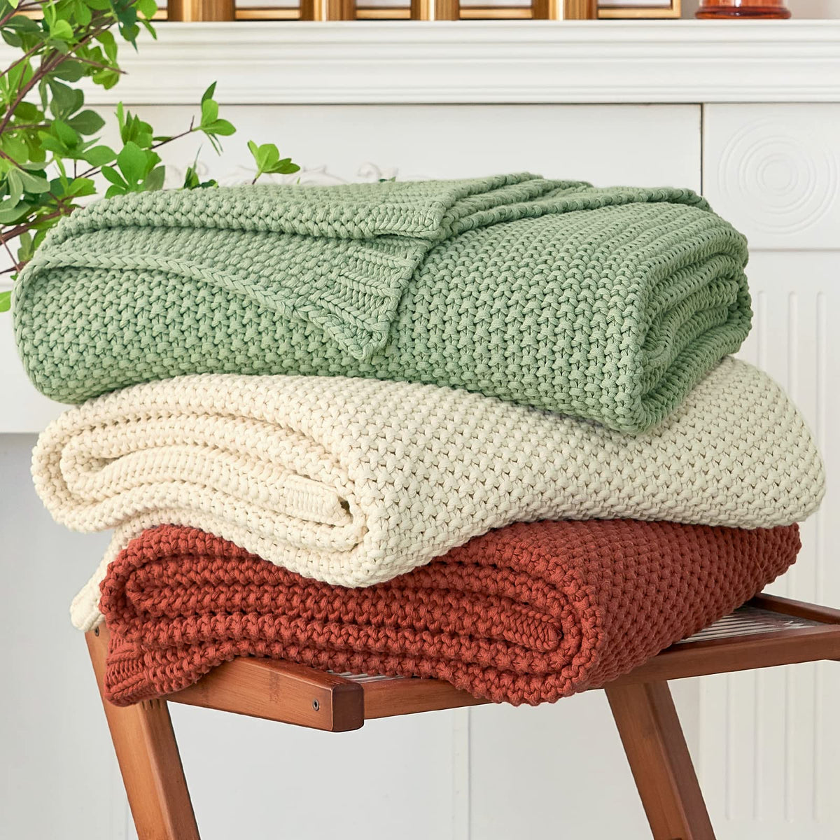 Longhui bedding Chunky Cable Knit Throw Blanket Lightweight Beige 100% Organic Cotton Blanket for Sofa Couch Bed Baby Nursery, Rustic Shabby Chic Modern Farmhouse, 60” x 80”
