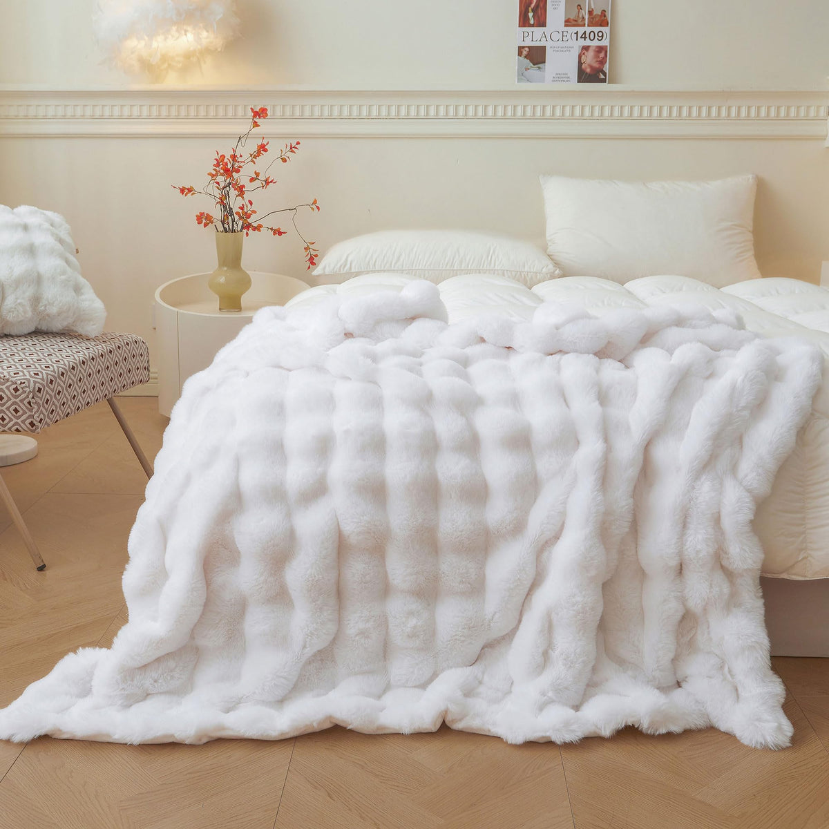 LIFEREVO Luxury Fluffy Faux Rabbit Fur Throw Blanket 50x60, Rainbow