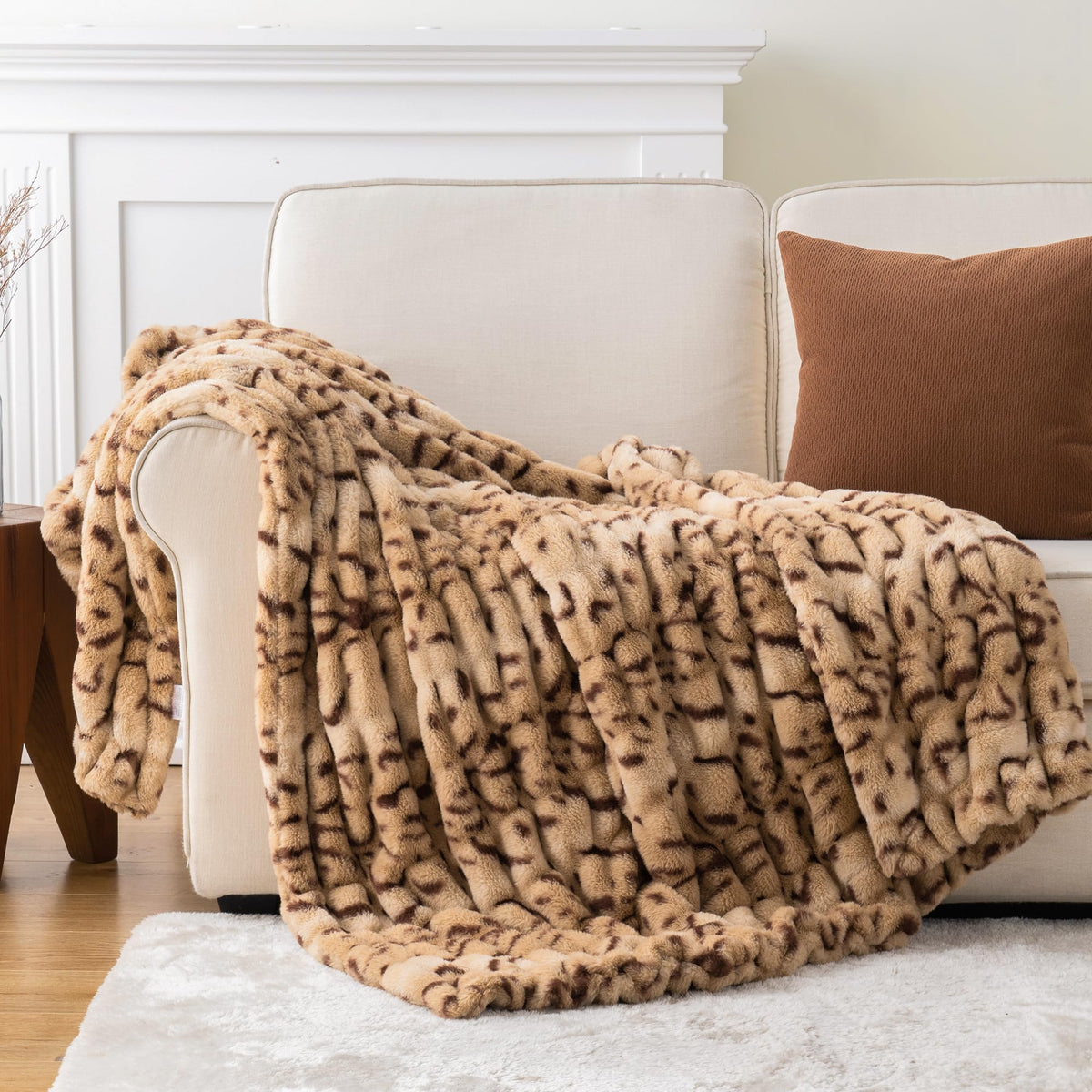 BATTILO Soft Ivory Faux Fur Throw Blanket for Couch, 50"x60", Double Side