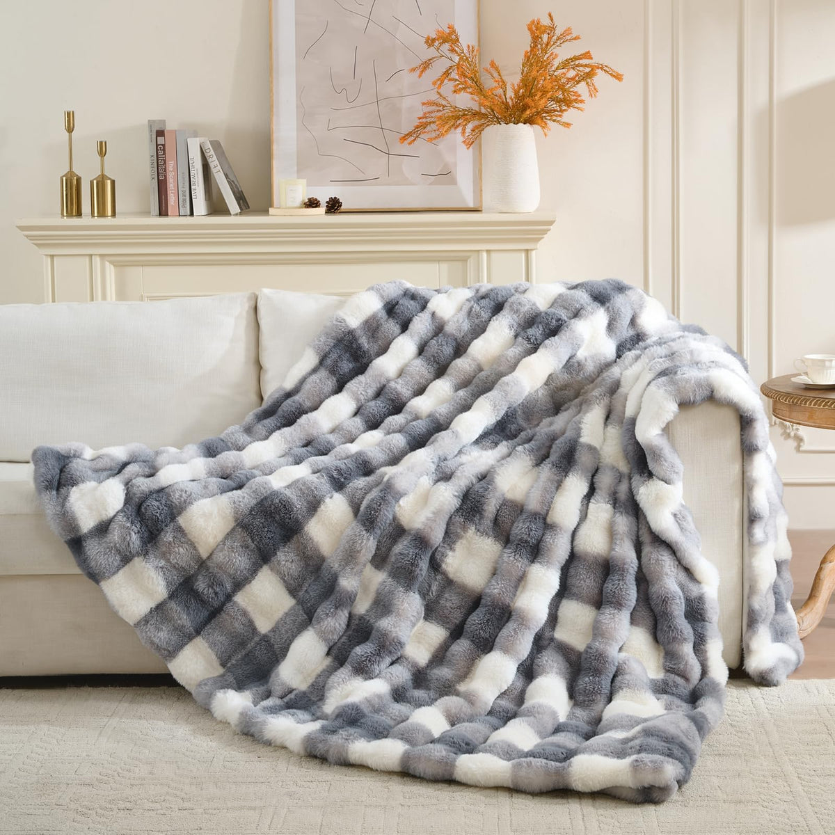 760GSM Faux Rabbit Faux Fur Throw Blanket,Super Thick Warm Bubble Blanket Throw,Fuzzy Luxury Plush Decorative Blanket for Couch Bed Sofa(Leopard Brown,50''x 60'')