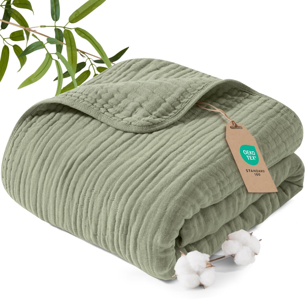 PHF Cooling Muslin Blanket King Size 104"x80", 6-Layer Lightweight Gauze Blanket Made from 35% Rayon Derived from Bamboo & 65% Cotton, Breathable & Ultra Soft Cozy for Hot Sleepers, Cream White