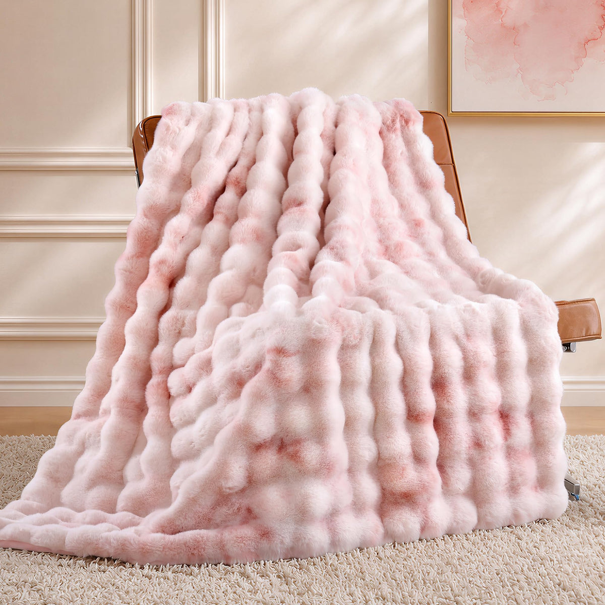 Smoofy Faux Rabbit Fur Throw for Couch - Rainbow Bubble Blanket 50"x60"