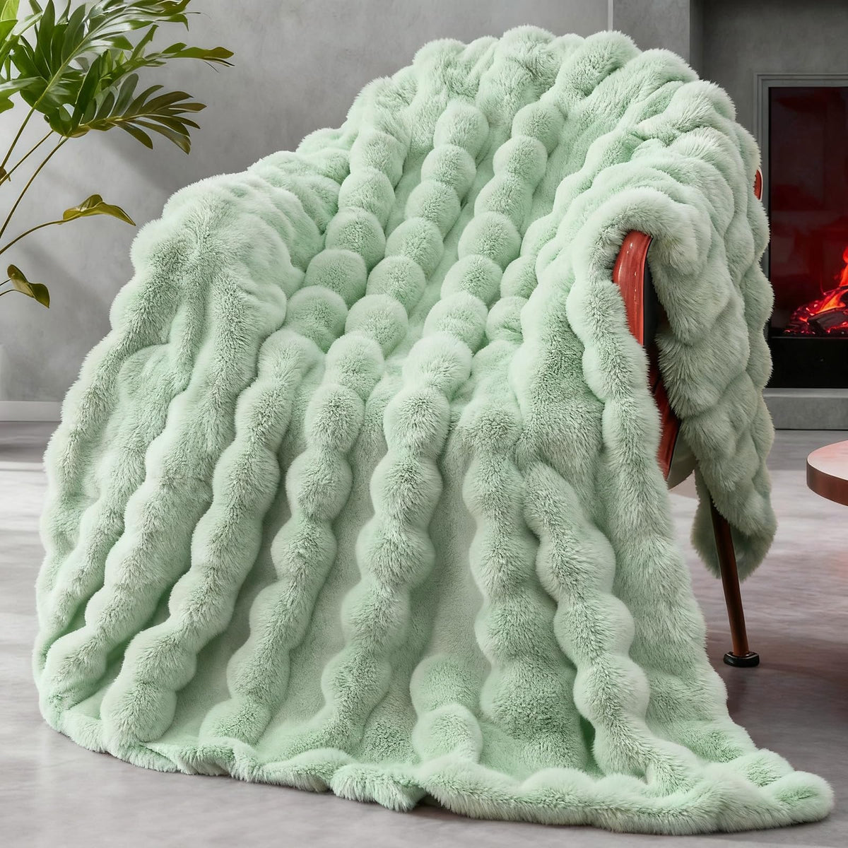 Faux Fur Throw Blanket for Couch, 1000 GSM Cozy Fuzzy Fluffy Soft Plush Thick Bubble Sherpa Blanket for Sofa Bedroom Living Room, Mothers Day Birthday Gifts for Women Home Decor