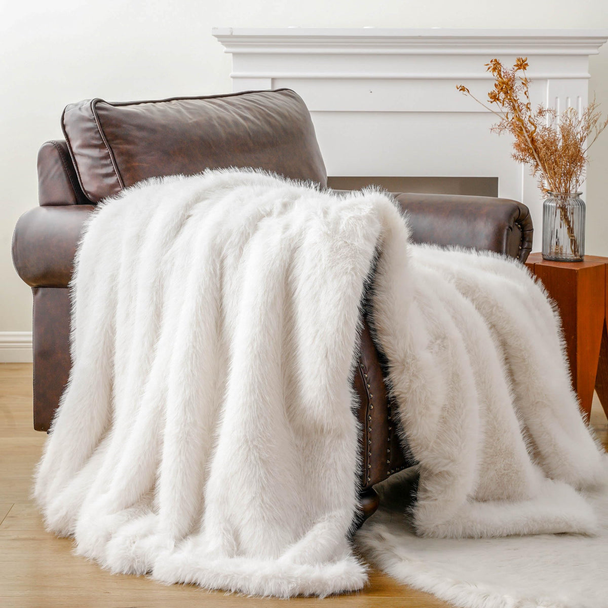 BATTILO HOME Faux Fur Throw Blanket, Luxury Fluffy Brown Blankets, 50"x60"