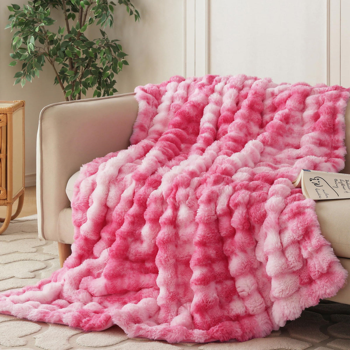 COOVA Soft Bubble Faux Fur Throw Blanket, 50"x60", Tie-dye Brown