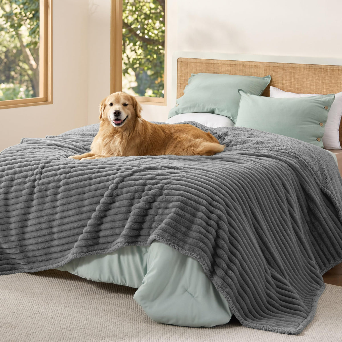 Bedsure ComfyFleece® Waterproof Dog Blankets for Large Dogs,50x60 Cream