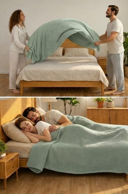 Cotton Waffle Weave Blanket Soft Woven Lightweight Breathable Bed Blanket Queen Size for Layering Any Bed, Couch Sofa,Home Decor All Season (Sage Green, 90" x 90")