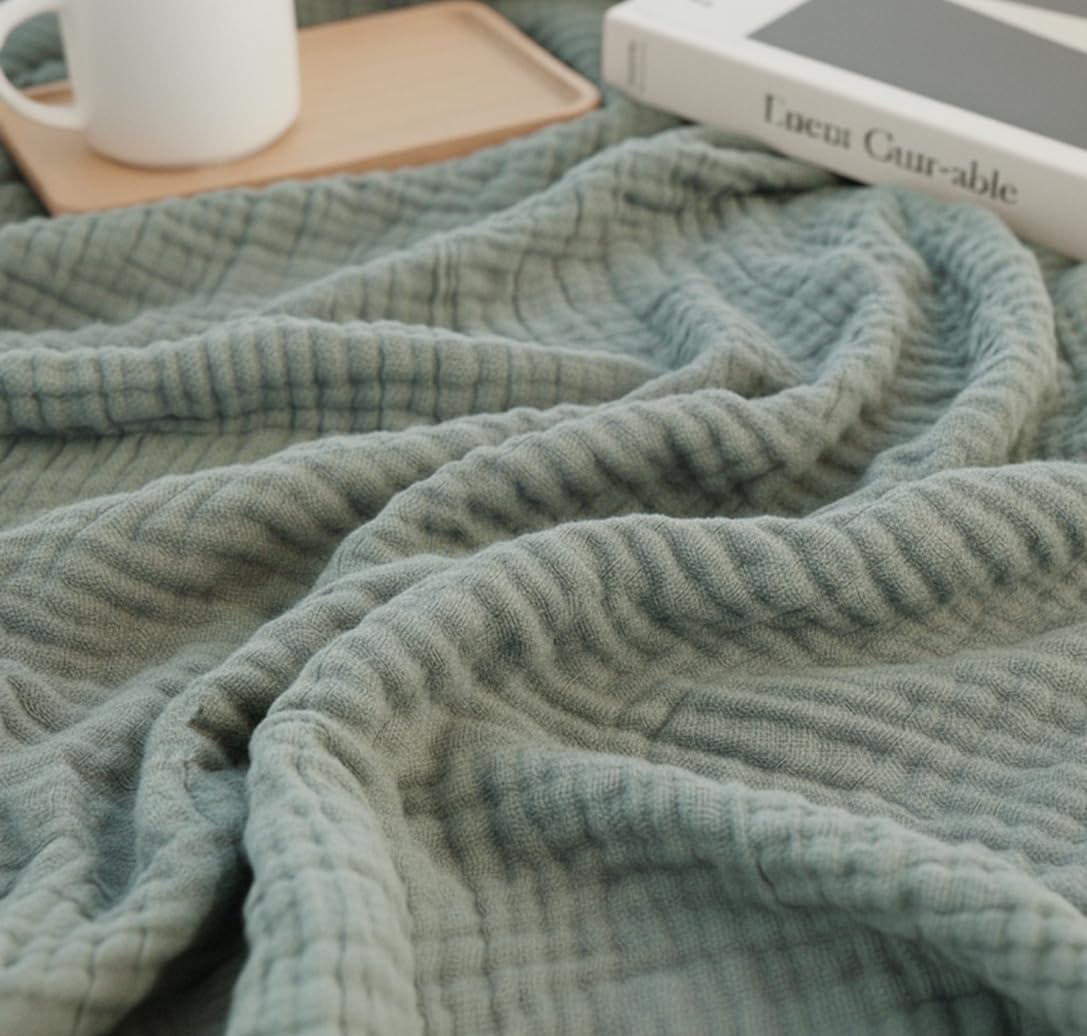 KyraHome 100% Organic Cotton Muslin Throw Blanket, 50"x60", Oatmeal Khaki