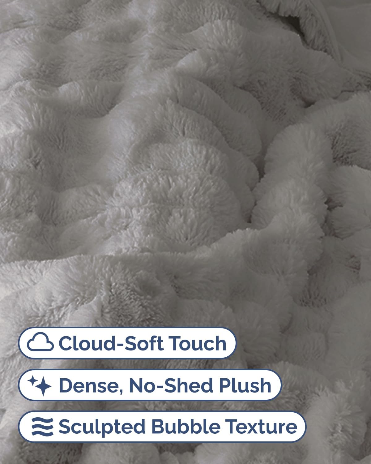 Faux Fur Throw Blanket - Throw Size Bubble Blanket - 50" x 60", Grey
