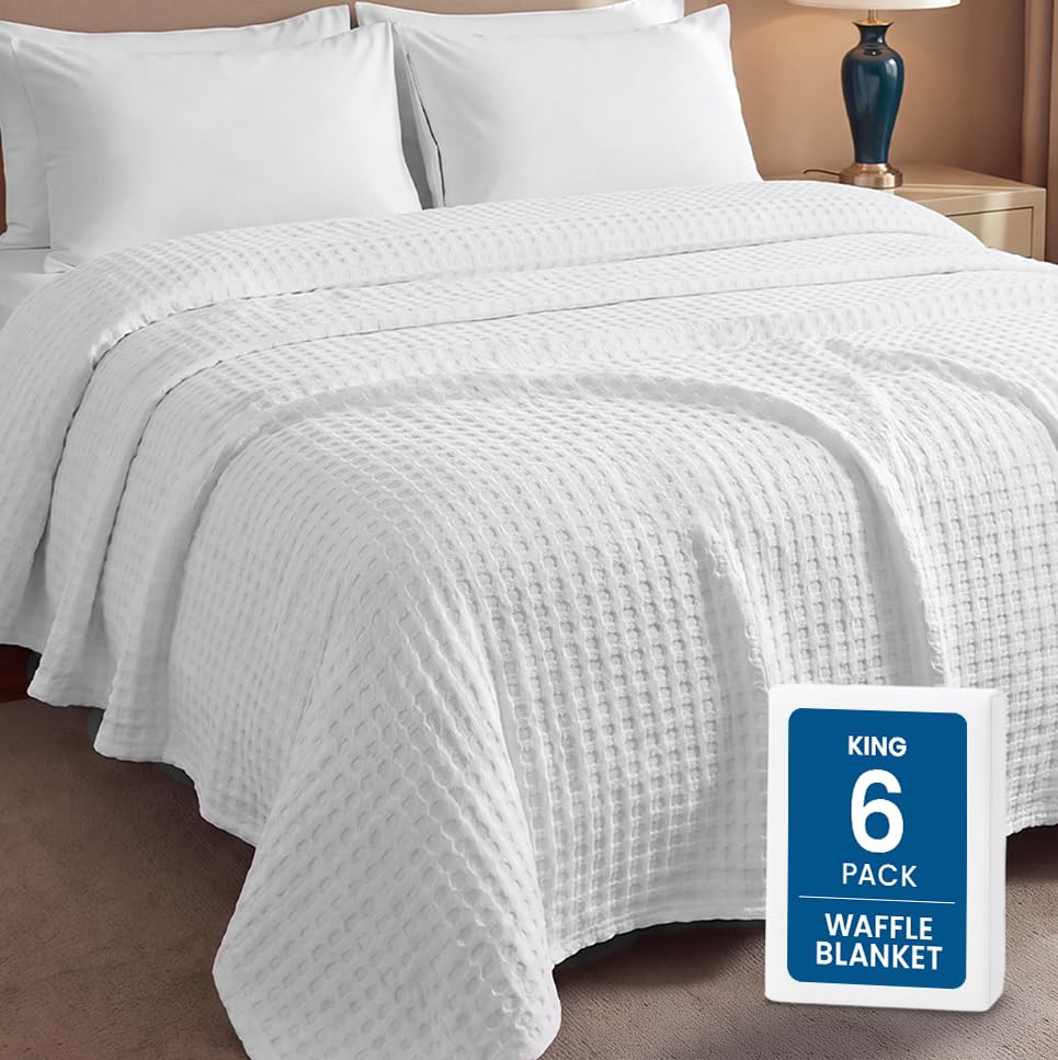 Utopia Bedding 100% Cotton Waffle Blanket Queen Size White, 90x90 Inch