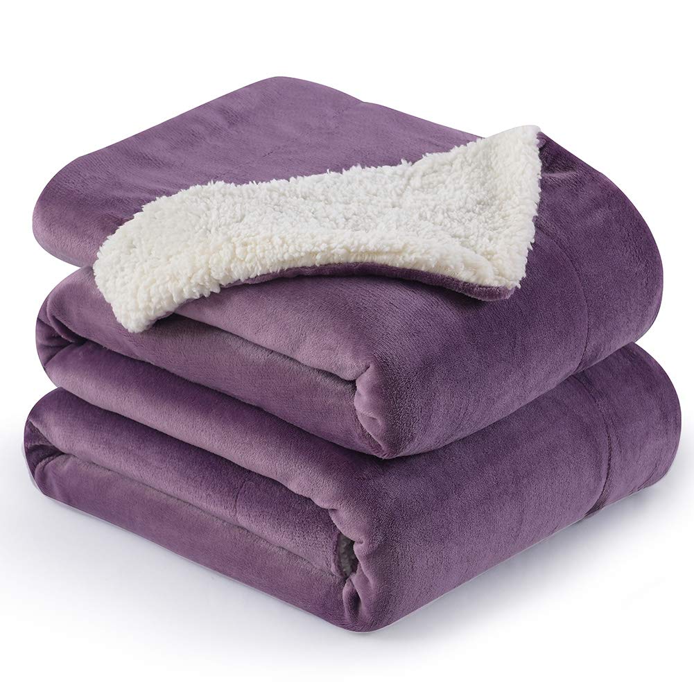 NANPIPER Warm Sherpa Blanket Queen Size for Bed, Soft Fleece for Winter, Fuzzy Plush Throw Gift for Women, Lavender 90x90 Inches