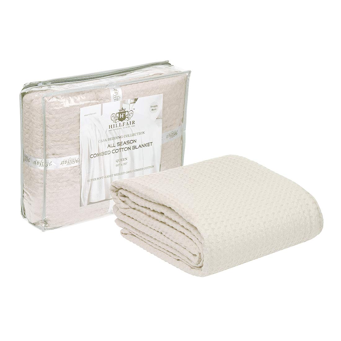 HILLFAIR 100% Combed Cotton Blanket– Twin Size Bed Blankets– Warm Soft All Season Breathable Lightweight Summer Blankets– Waffle Weave Home Decor Bed Blanket- Khaki Twin Bed Cotton Blankets/Bedcovers
