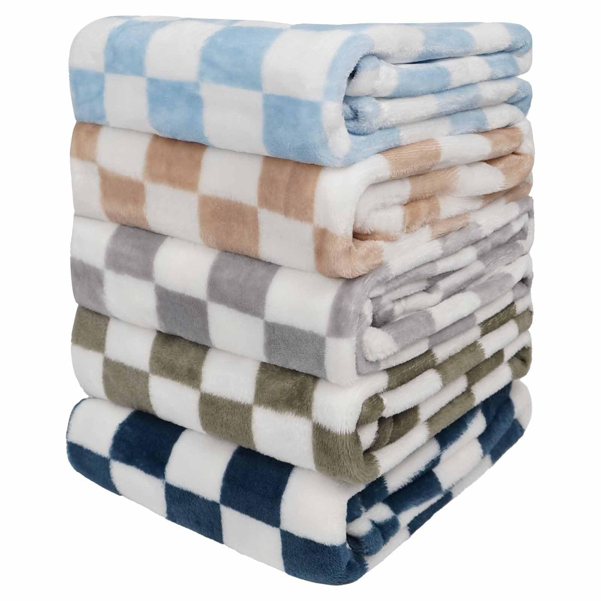 5 Pcs Baby Blanket Heart Checkered Ultra Soft Gift-Ready Plush for Newborns, Nursery & Stroller 30"x40" Beige Gray Blue Purple Light Pink