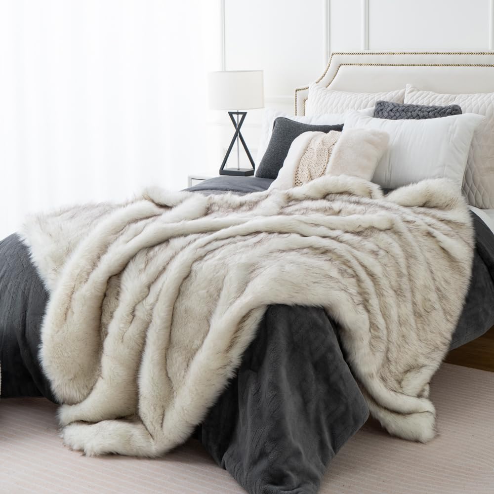 BATTILO Large Brown Faux Fur Throw Blanket for Bed, 60"x80", Shaggy