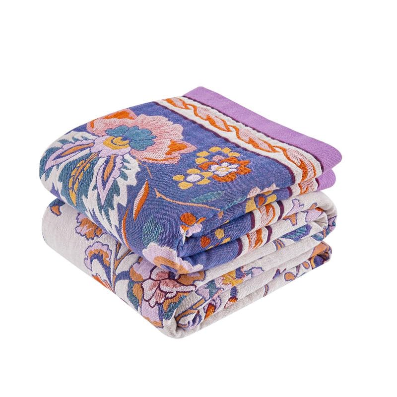 XIBLC Boho Throw Blanket, Blue Lightweight Blankets for Summer, 100% Cotton Bohemian Decorative Throw Blanket, 50"x60" Reversible Muslin Breathable Woven Farmhouse Blankets Quilt,