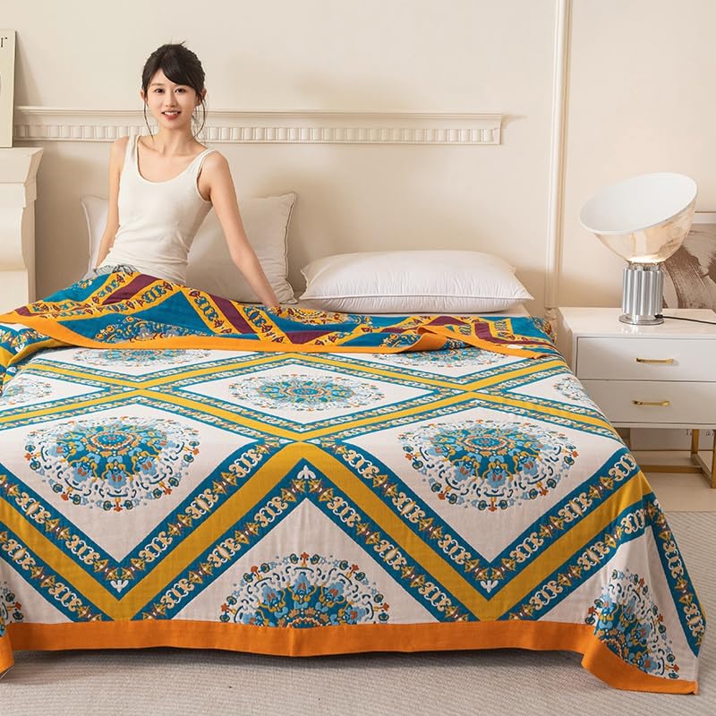 SANACYNA Cotton Muslin Throw Blanket for Adults 6-Layer Gauze Checkerboard