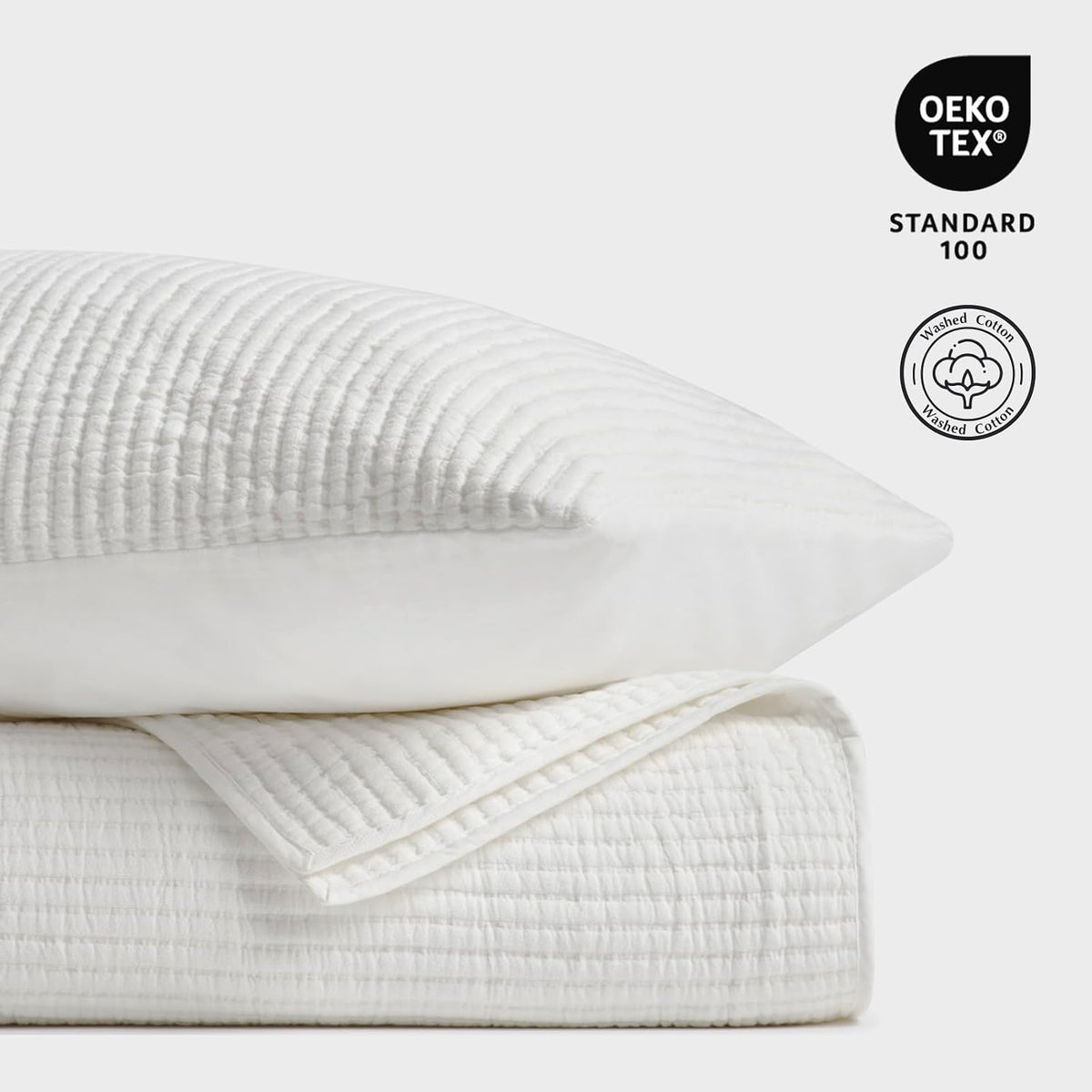 EVERGRACEHOME Cotton Ribbed Matelassé Coverlet Set, Queen Size, Ivory White
