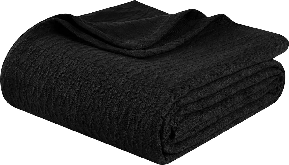 Superior Diamond Weave All-Season Cotton Blanket, Cover for Home, Couch, Bed, Soft, Warm Blankets, Boho Aesthetic, Comfy, Cozy, and Cute Covers, Decorative Bedding Essentials, Full/Queen, Ivory