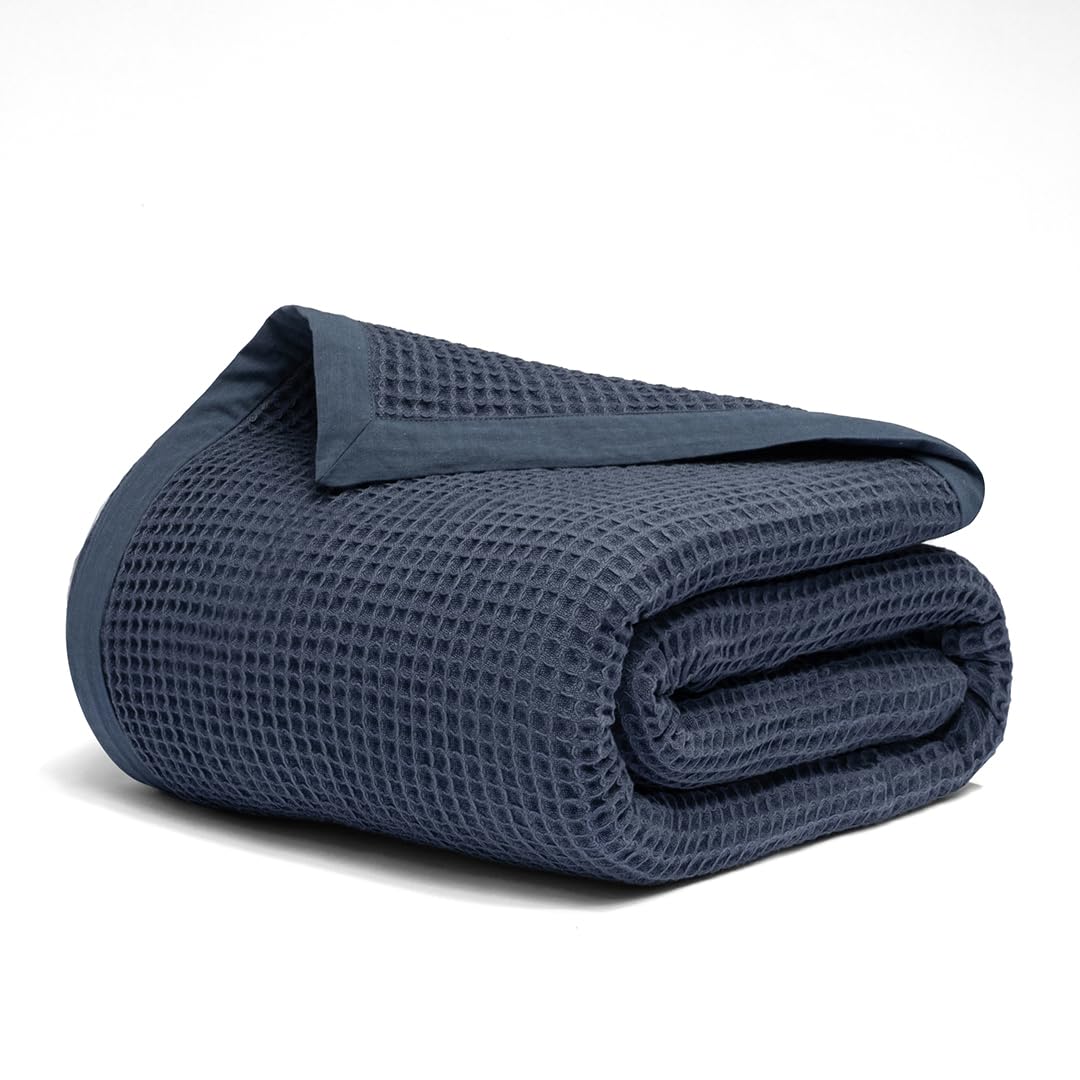 GOTS Certified 90"X90" Queen 100% Organic Cotton Waffle Blanket-Silver Blue