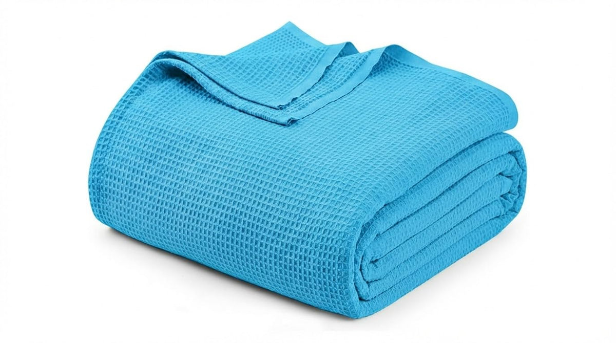 Cotton Waffle Weave Blanket Soft Woven Lightweight Breathable Bed Blanket Queen Size for Layering Any Bed, Couch Sofa,Home Decor All Season (Sage Green, 90" x 90")