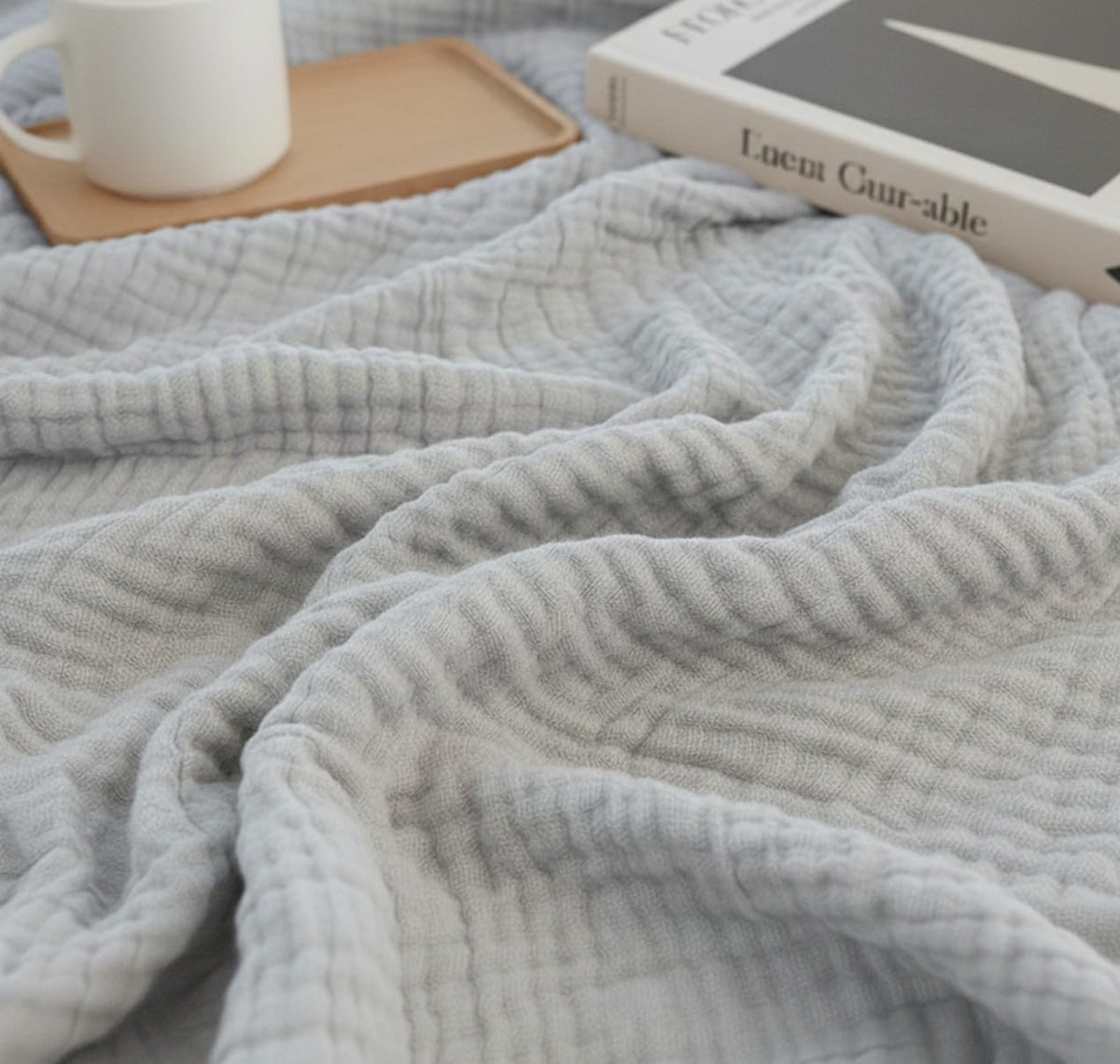 KyraHome 100% Organic Cotton Muslin Throw Blanket, 50"x60", Oatmeal Khaki