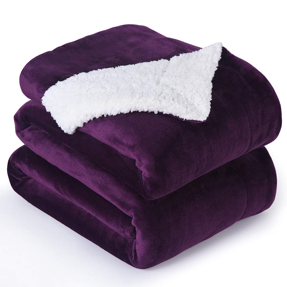 NANPIPER Warm Sherpa Blanket Queen Size for Bed, Soft Fleece for Winter, Fuzzy Plush Throw Gift for Women, Lavender 90x90 Inches
