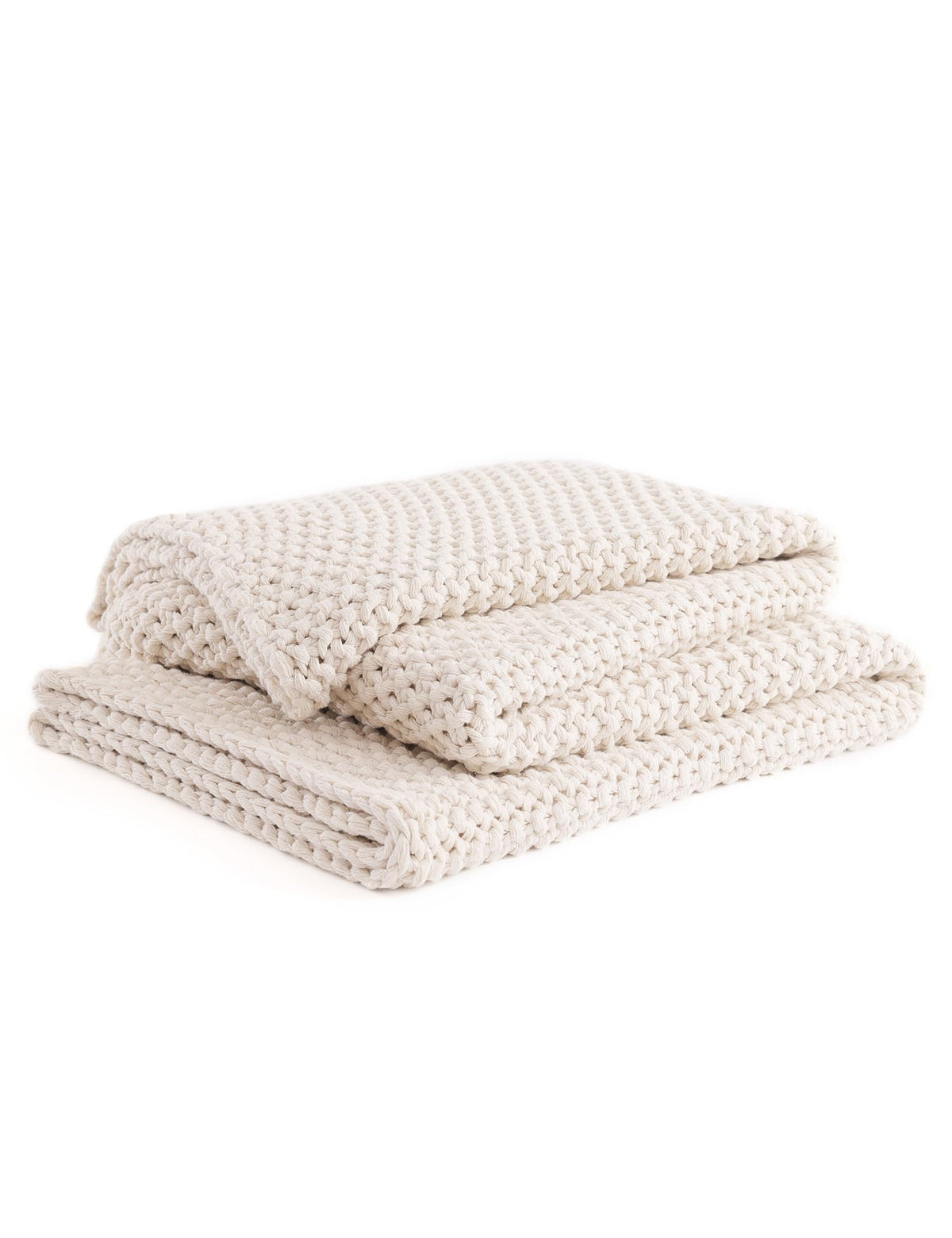 YnM Chunky Cotton Knit Throw Blanket, Cable Knit Throws for Bed Couch Sofa, Comfy & Relaxing, Decorative Piece for Farmhouse Modern Boho Rustic Scandinavian Chic Vibe, Cream White 50x60 Inches