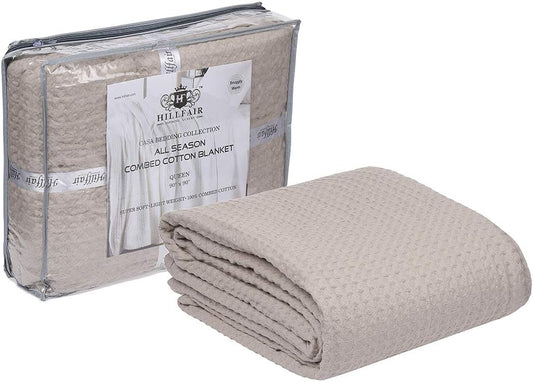 HILLFAIR 100% Combed Cotton Blanket– Twin Size Bed Blankets– Warm Soft All Season Breathable Lightweight Summer Blankets– Waffle Weave Home Decor Bed Blanket- Khaki Twin Bed Cotton Blankets/Bedcovers