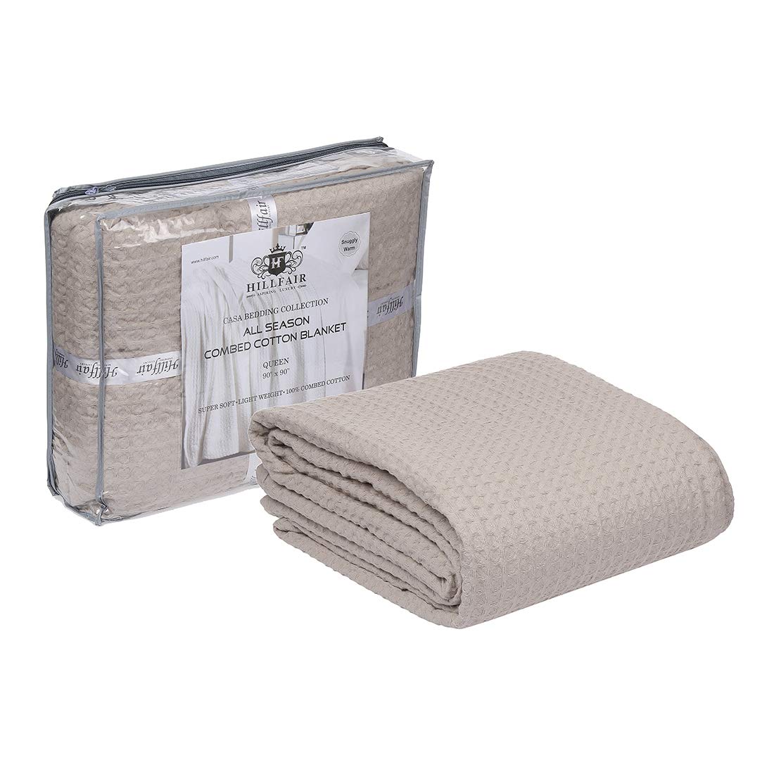 HILLFAIR 100% Combed Cotton Blanket– Twin Size Bed Blankets– Warm Soft All Season Breathable Lightweight Summer Blankets– Waffle Weave Home Decor Bed Blanket- Khaki Twin Bed Cotton Blankets/Bedcovers