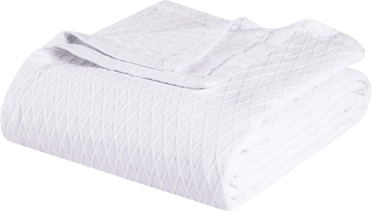 Superior Diamond Weave All-Season Cotton Blanket, Cover for Home, Couch, Bed, Soft, Warm Blankets, Boho Aesthetic, Comfy, Cozy, and Cute Covers, Decorative Bedding Essentials, Full/Queen, Ivory