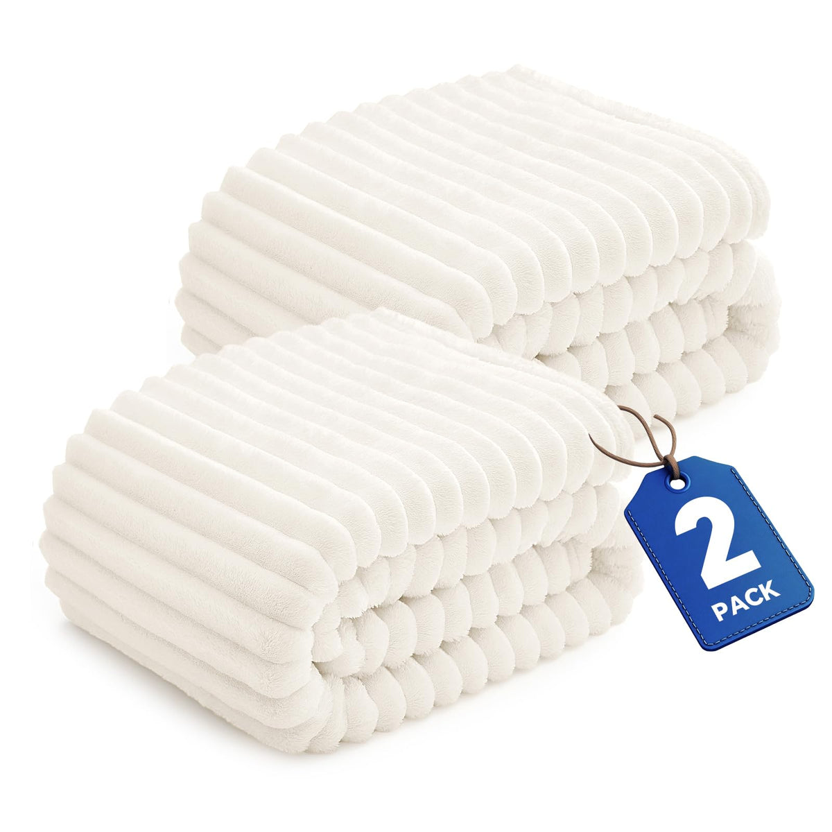 BEDELITE Ribbed Fleece Throw Blanket for Couch, Cream, 50"x60"