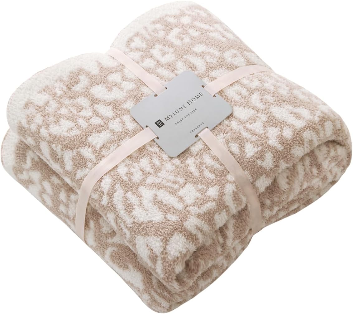 MH MYLUNE HOME Ultra Soft Leopard Throw Blanket Plush, Khaki, 50"x60"