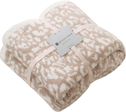 MH MYLUNE HOME Ultra Soft Leopard Throw Blanket Plush, Khaki, 50"x60"