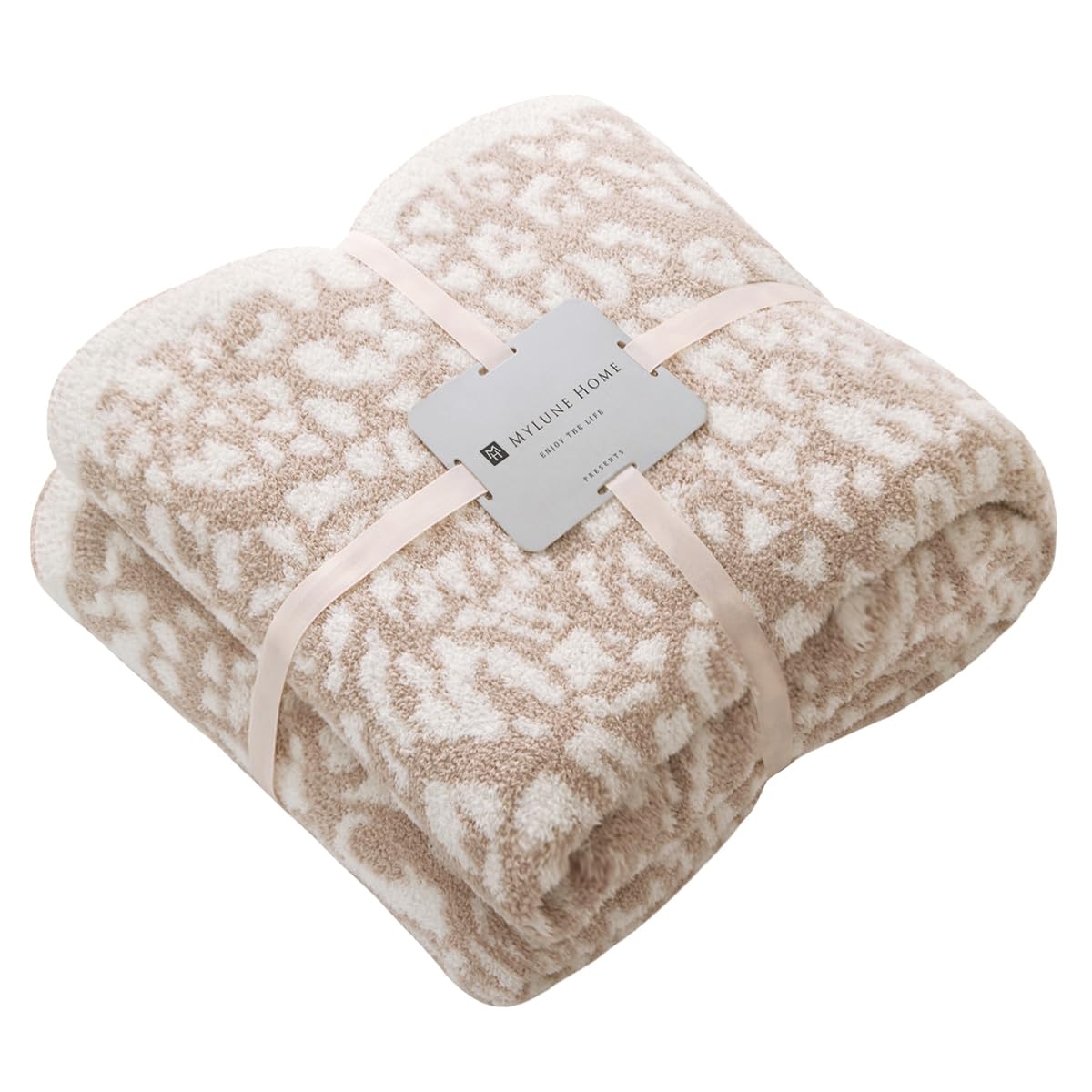 MH MYLUNE HOME Ultra Soft Leopard Throw Blanket Plush, Khaki, 50"x60"