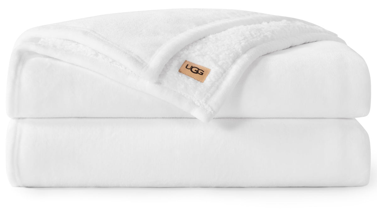 UGG Nita Throw Blanket for Couch, Plush Luxury Fleece, 50" x 70", White