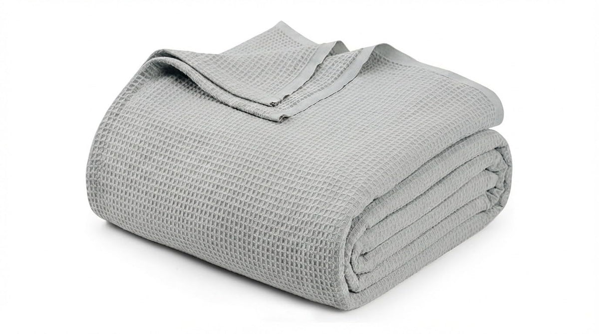 Cotton Waffle Weave Blanket Soft Woven Lightweight Breathable Bed Blanket Queen Size for Layering Any Bed, Couch Sofa,Home Decor All Season (Sage Green, 90" x 90")