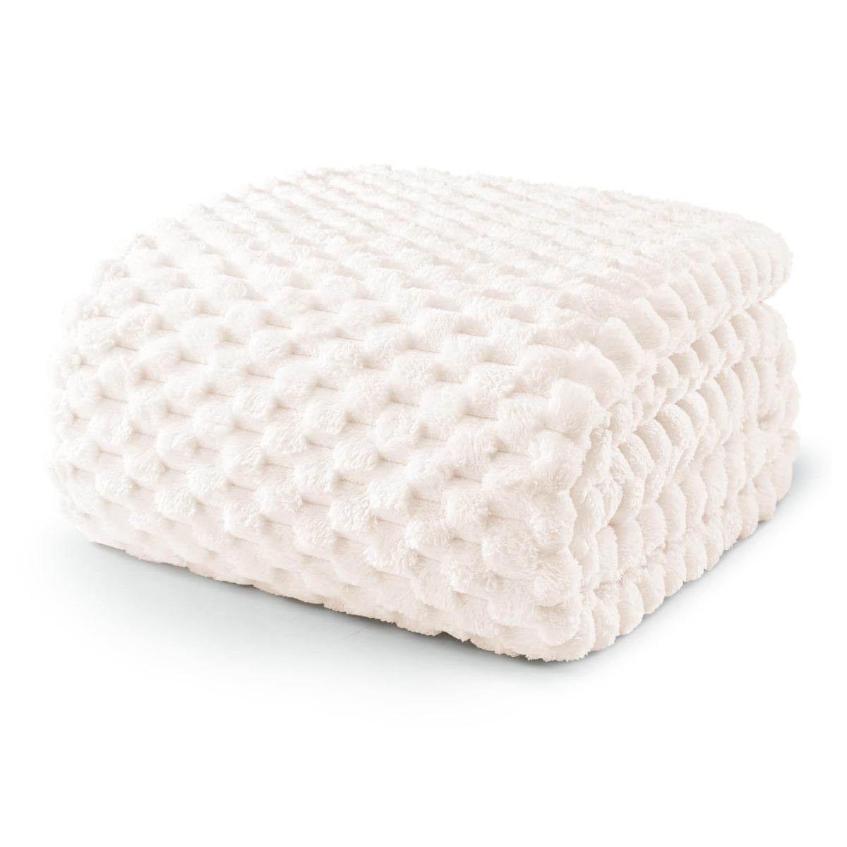 Exclusivo Mezcla Large 3D Fleece Throw Blanket for Couch, Ivory