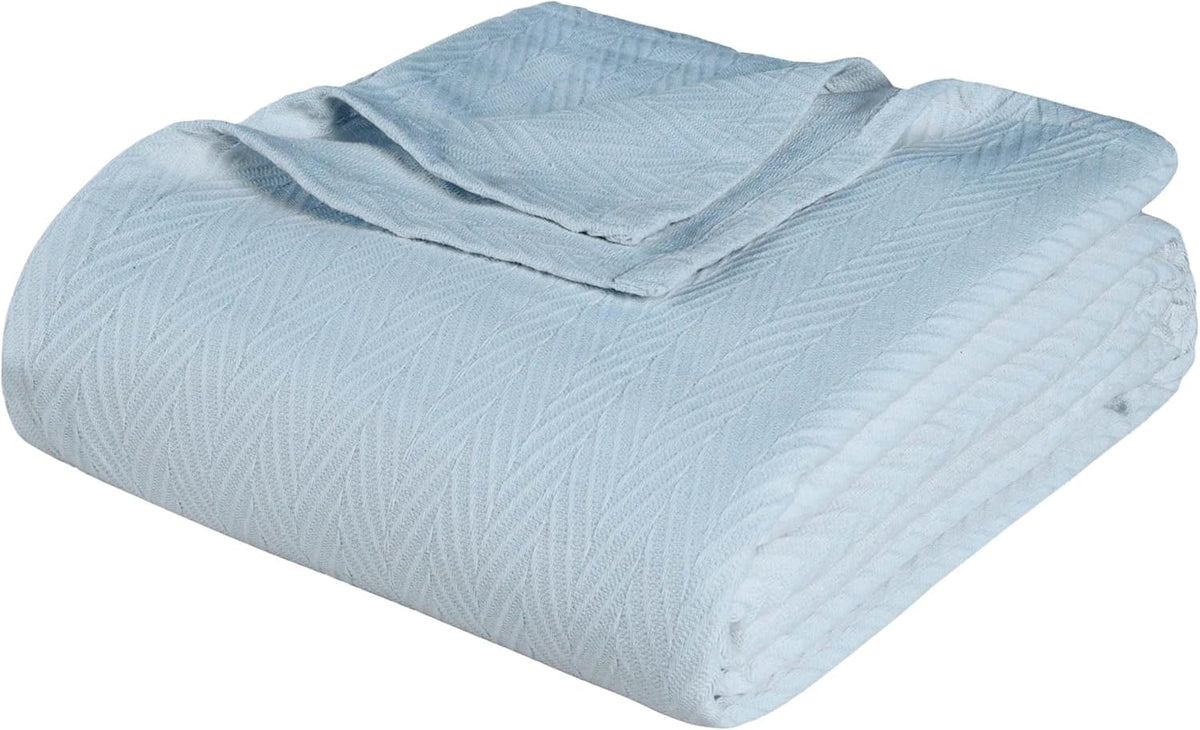 Superior Metro All-Season Cotton Blanket, Woven Blanket for Couch, Bed, Bedding, Farmhouse, Home Essentials, Cute and Cozy Bohemian Blankets, Herringbone Weave, California King, Sage