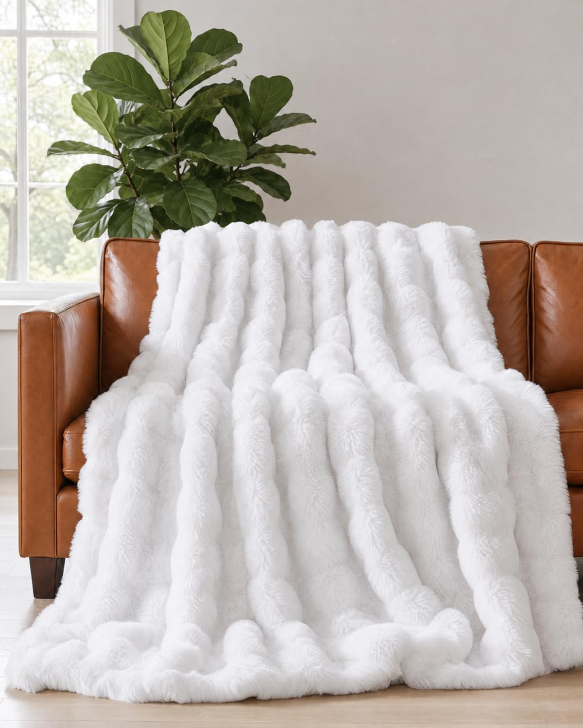 Faux Fur Throw Blanket - Throw Size Bubble Blanket - 50" x 60", Grey