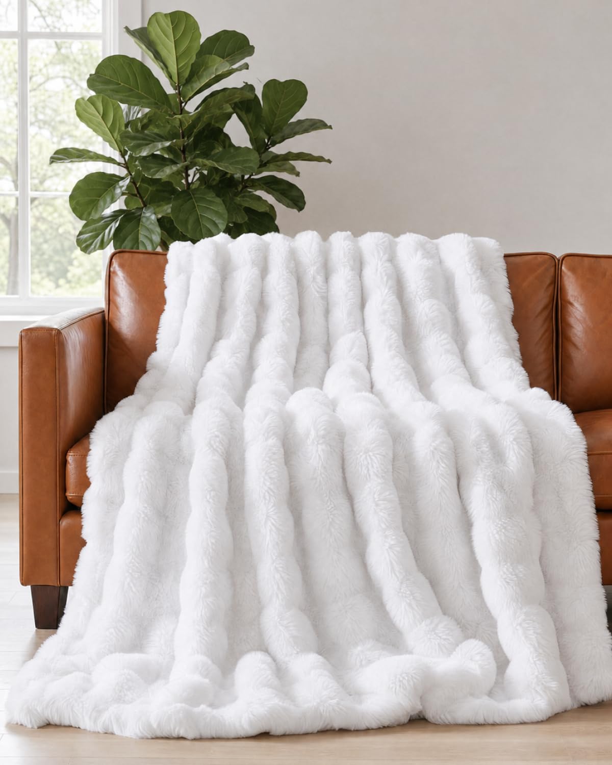 Faux Fur Throw Blanket - Throw Size Bubble Blanket - 50" x 60", Grey