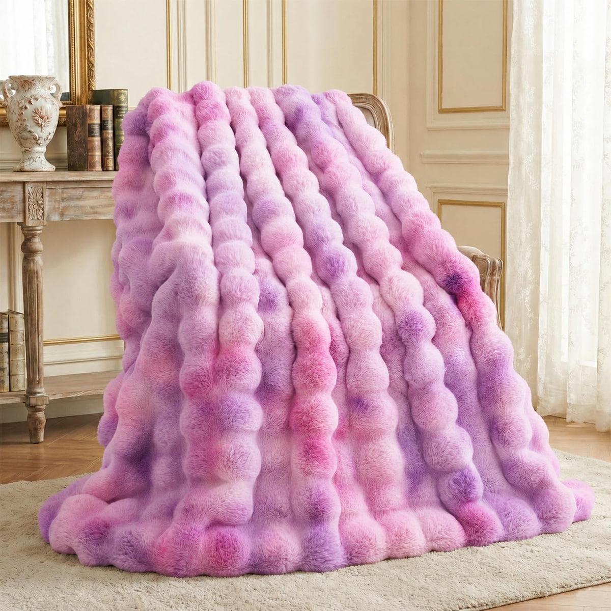 L'AGRATY Faux Rabbit Fur Throw Blanket for Couch, 50'' x 60'', Cocoa Brown