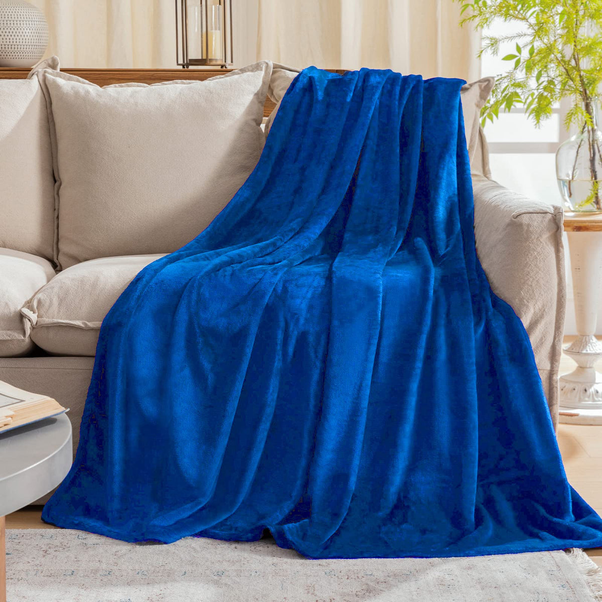 Fleece Plush Throw Blanket Navy Blue 50"x60"for Couch Fuzzy Cozy Flannel