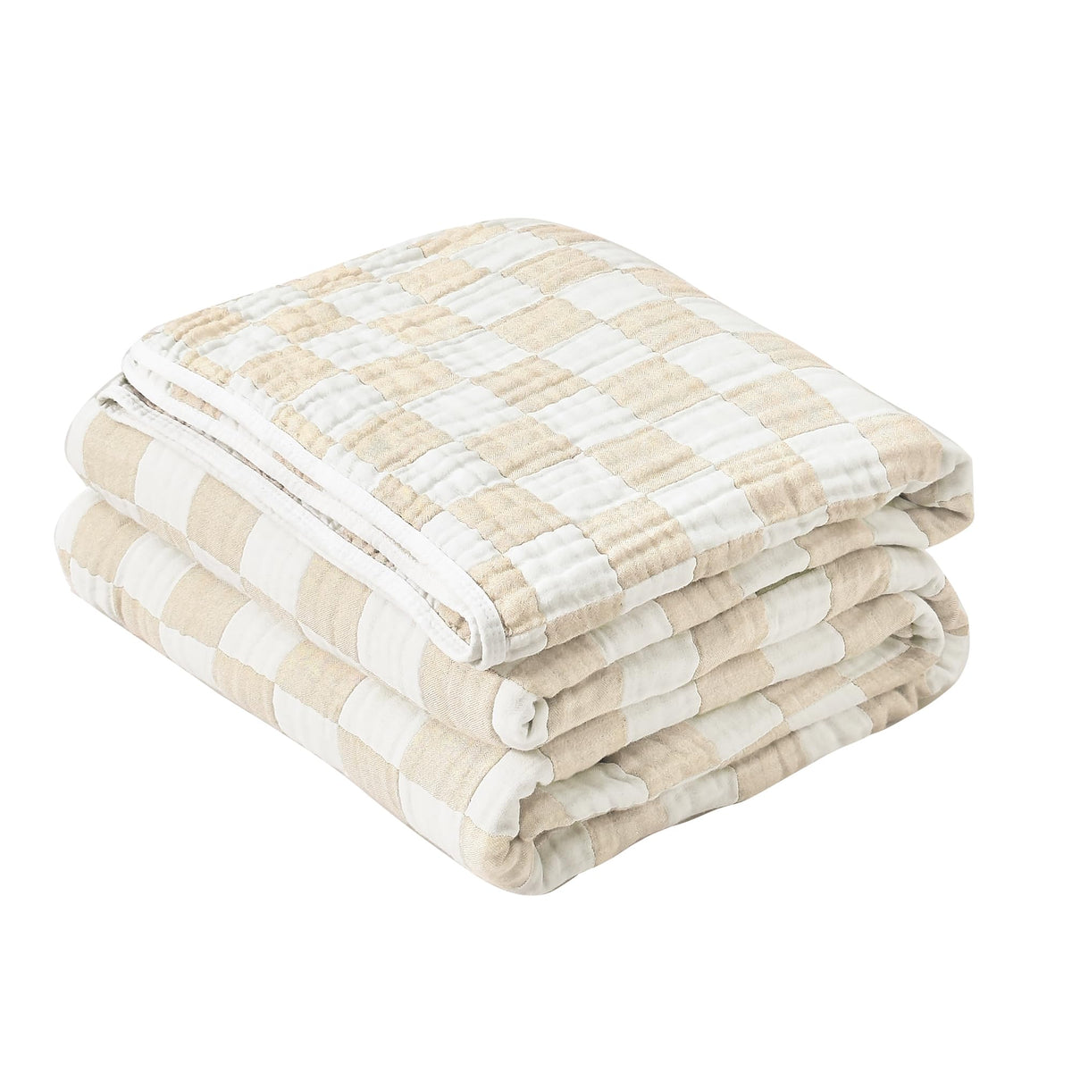 SANACYNA Cotton Muslin Throw Blanket for Adults 6-Layer Gauze Checkerboard