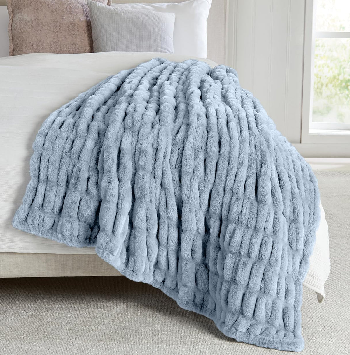 Springtree Home Luxury Micro Plush Throw Blanket | Thick Faux Fur | Dune