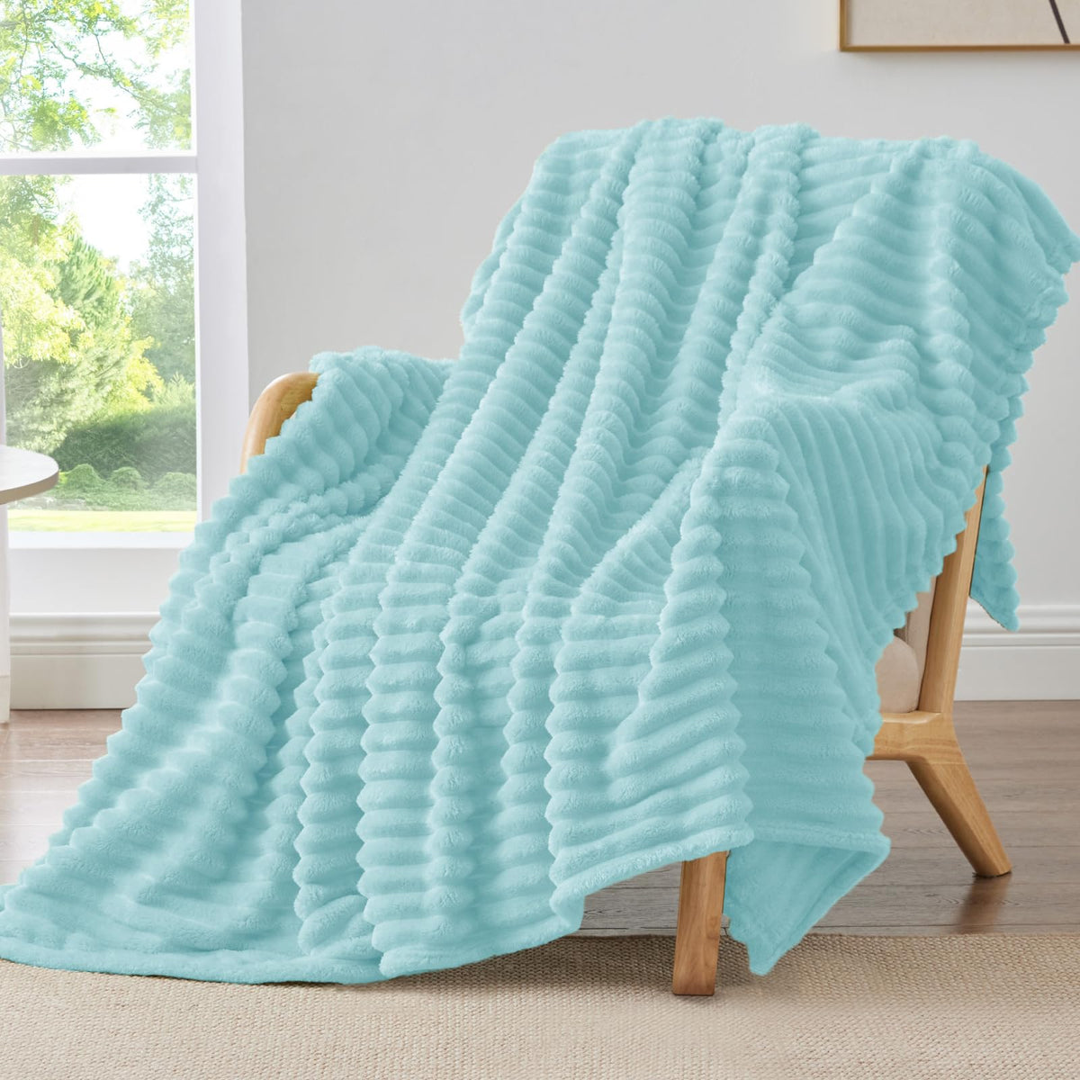 BEDELITE Ribbed Fleece Throw Blanket for Couch, Cream, 50"x60"